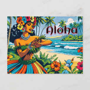 Cartão Postal Aloha   Dançarino Hawaii Hula na praia