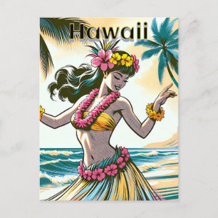 Cartão Postal Aloha   Dançarino Hawaii Hula na praia