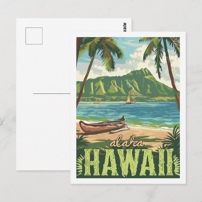 Cartão Postal Aloha Hawaii America Vintage, famosa Viagem (Frente/Verso)