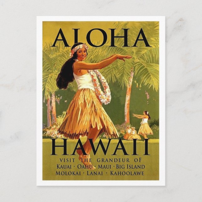 Cartão Postal Aloha Hawaii, dança das garotas Hula, viagens vint (Frente)