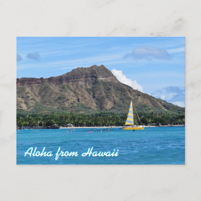 Cartão Postal Aloha Hawaii Duamond Head Waikiki Beach Ocean (Frente)