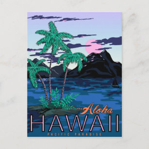 Cartão Postal Aloha Hawaii, paraíso pacífico, vintage, viagem