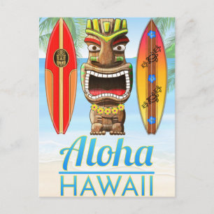 Cartão Postal Aloha Hawaii Tiki Statue