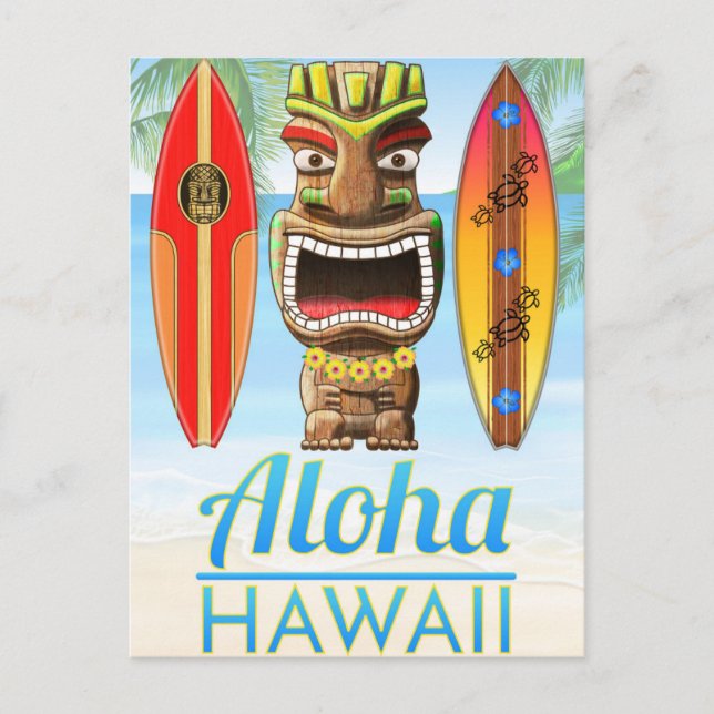 Cartão Postal Aloha Hawaii Tiki Statue (Frente)