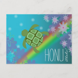 Cartão Postal Aloha Honu Belo Mar Tartaruga Arco-íris e Flor