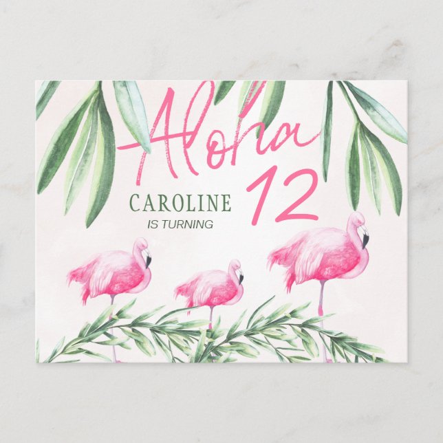 Cartão Postal Aloha luau Vamos Flamingle festa de aniversário tr (Frente)