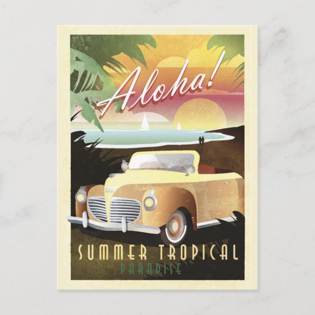 Cartão Postal Aloha! Paraíso Tropical de Verão (Frente)