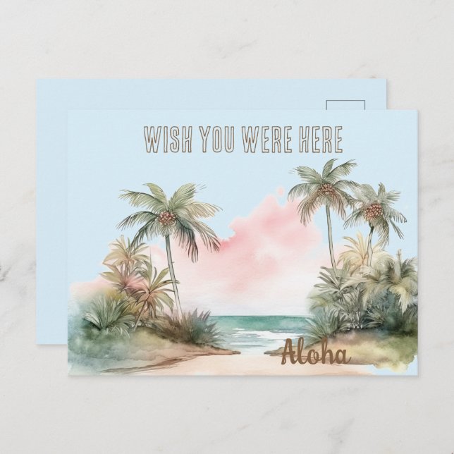 Cartão Postal Aloha Tropical Beach Palm Trees (Frente/Verso)