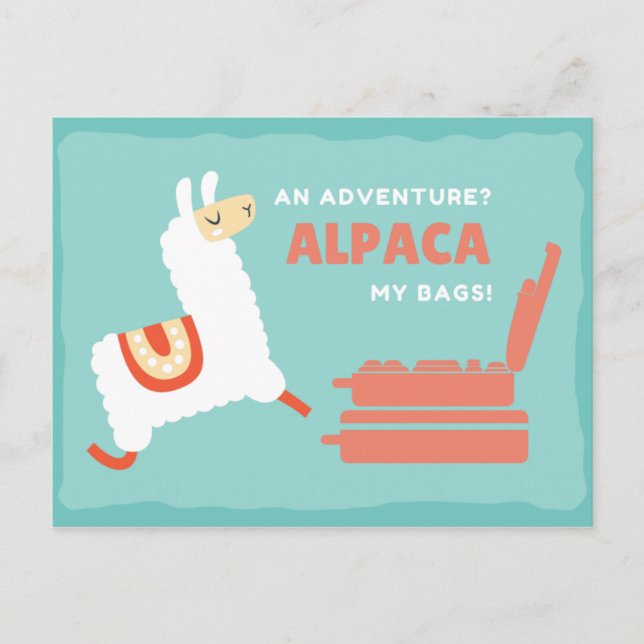 Cartão Postal Alpaca Branca Divertida Viagem (Frente)