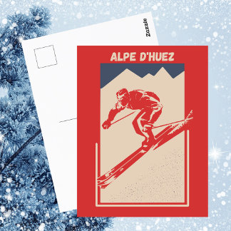 Cartão Postal Alpe d'Huez France Ski Resort Vintage