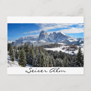 Cartão Postal Alpe di Siusi no cartão-postal branco de inverno