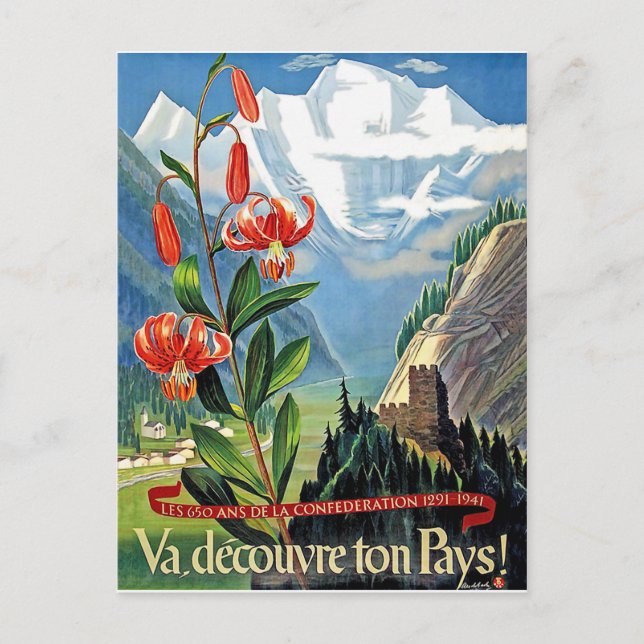 Cartão Postal Alpes franceses durante o verão, França, viagem vi (Frente)