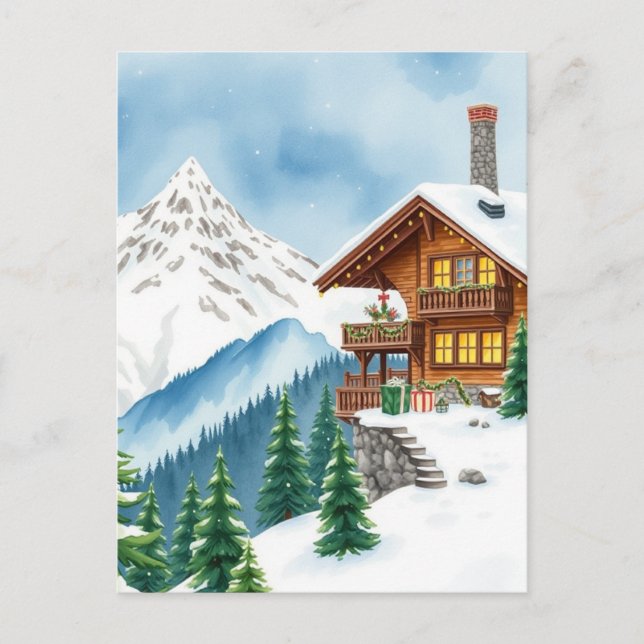 Cartão Postal Alpes suíços Chalet Winter Mountain Viagem Souveni (Frente)