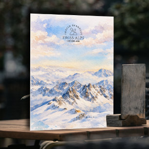 Cartão Postal Alpes Suíços - Montanha da Suíça Aquarela