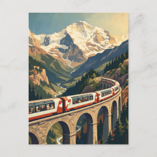 Cartão Postal Alpes Suíços Suíça Viagem de Trem Antigo