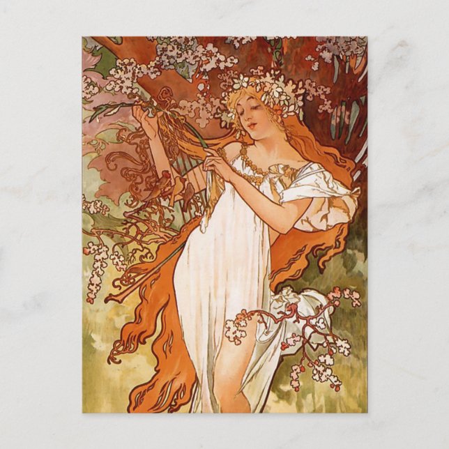 Cartão Postal Alphons Mucha - A estação quatro - Primavera (Frente)