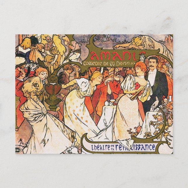 Cartão postal Alphonse (Alfons) Mucha: Amants (Frente)