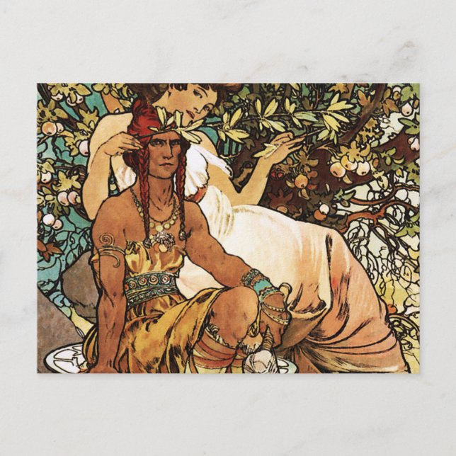 Cartão Postal Alphonse (Alfons) Mucha - Art Nouveau - Manhood (Frente)