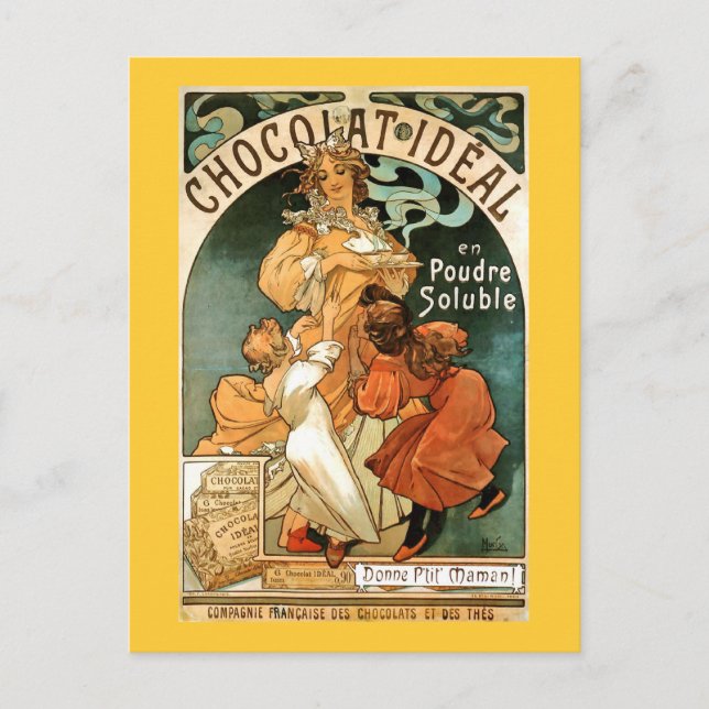 Cartão Postal Alphonse (Alfons) Mucha Chocolat Ideal (Frente)