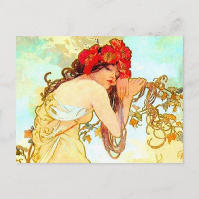 Cartão Postal Alphonse Mucha Art Nouveau Summer (Frente)