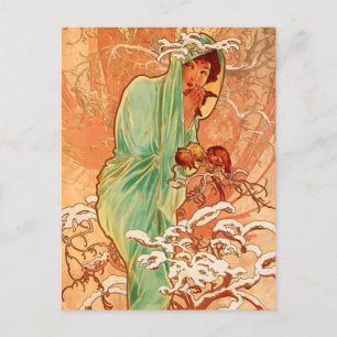 Cartão Postal Alphonse Mucha Art Nouveau Winter