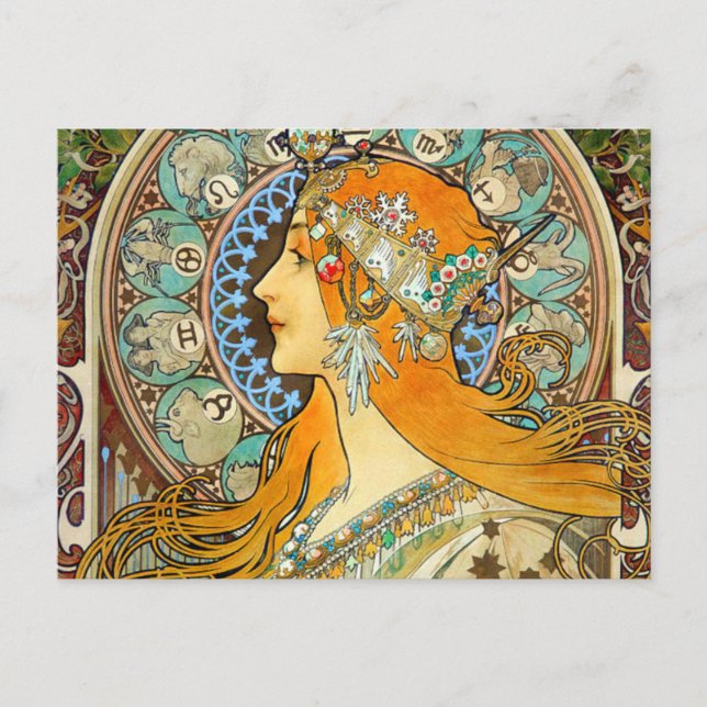 Cartão Postal Alphonse Mucha Art Nouveau Zodiac (Frente)