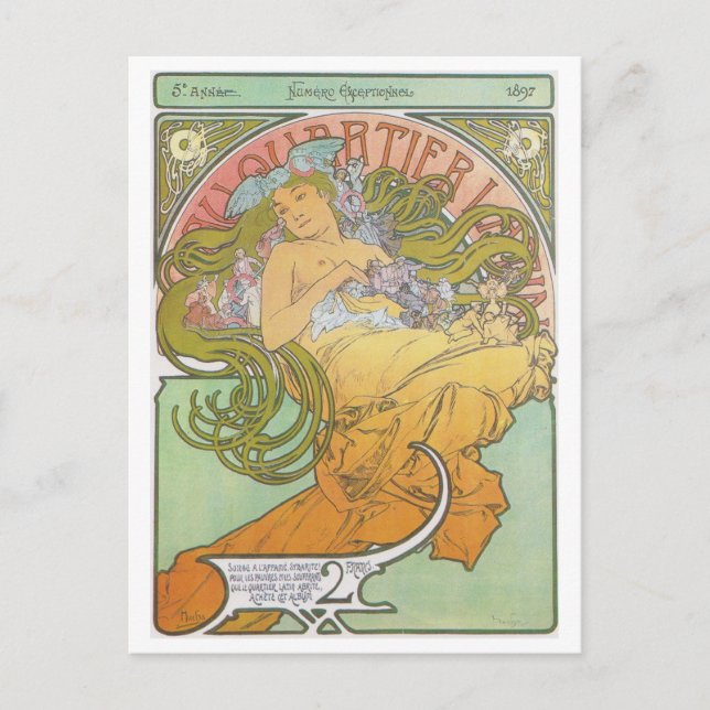 Cartão Postal Alphonse Mucha - Au Quartier - Cartão-postal Latin (Frente)