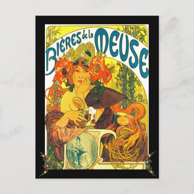 Cartão Postal Alphonse Mucha Bieres de la Meuse personalizado (Frente)