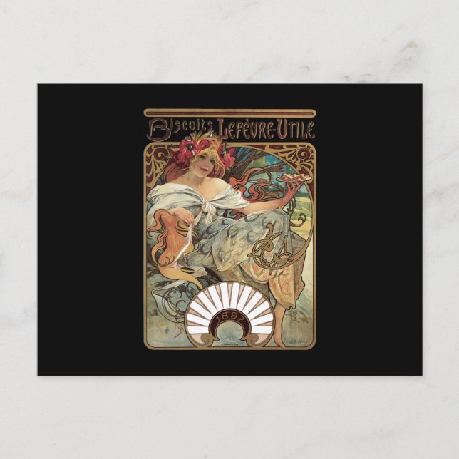 Cartão Postal Alphonse Mucha Biscuits Lefevre Utile (Frente)