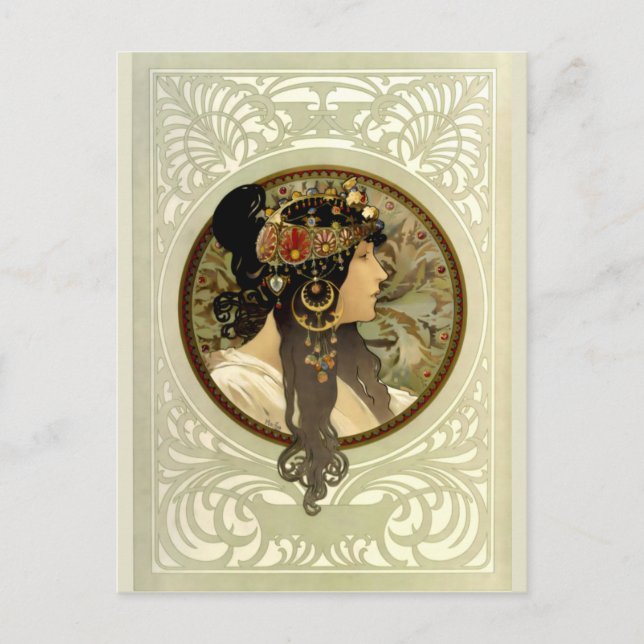 Cartão Postal Alphonse Mucha - Byzantine Head Brunette (Frente)
