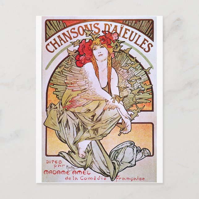 Cartão Postal Alphonse Mucha. Chansons D'Aieules, c.1898 (Frente)