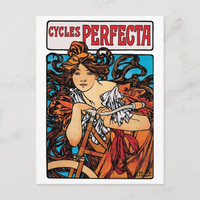Cartão Postal Alphonse Mucha - Ciclos Perfecta Retro Art Nouveau (Frente)