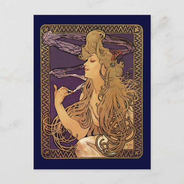 Cartão Postal Alphonse Mucha Elegant Smoking (Frente)
