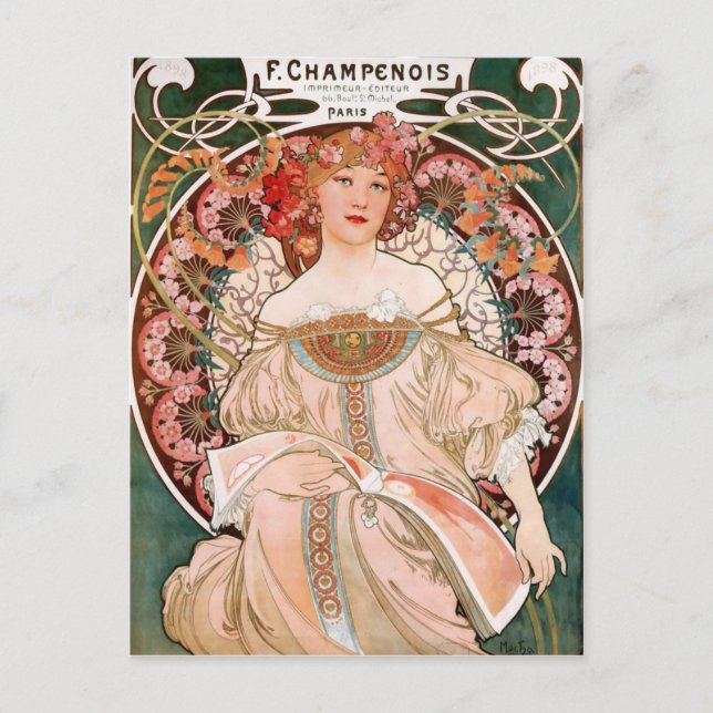 Cartão Postal Alphonse Mucha F. Champenois (Frente)
