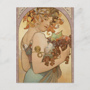 Cartão Postal Alphonse Mucha Fruta Art Nouveau Vintage Donzela