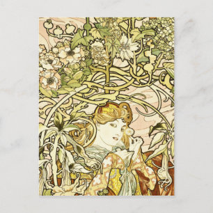 Cartão Postal Alphonse Mucha - Lady With Daisy 1898