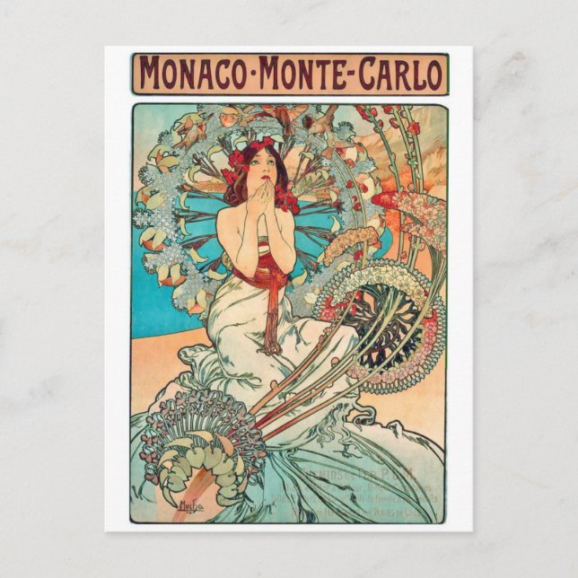 Cartão Postal Alphonse Mucha Mônaco, Monte-Carlo, 1897 (Frente)