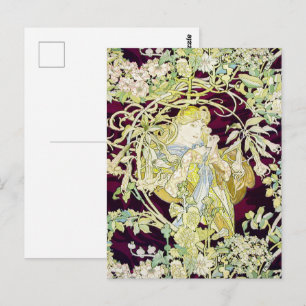Cartão Postal Alphonse Mucha Mulher com Margarida Art Nouveau Ar