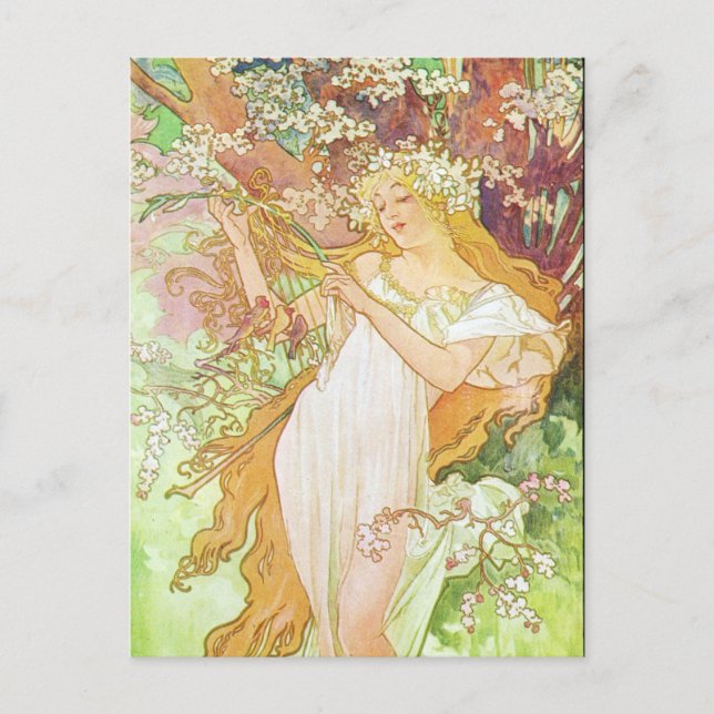 Cartão Postal Alphonse Mucha Printemps/Primavera, 1896 (Frente)
