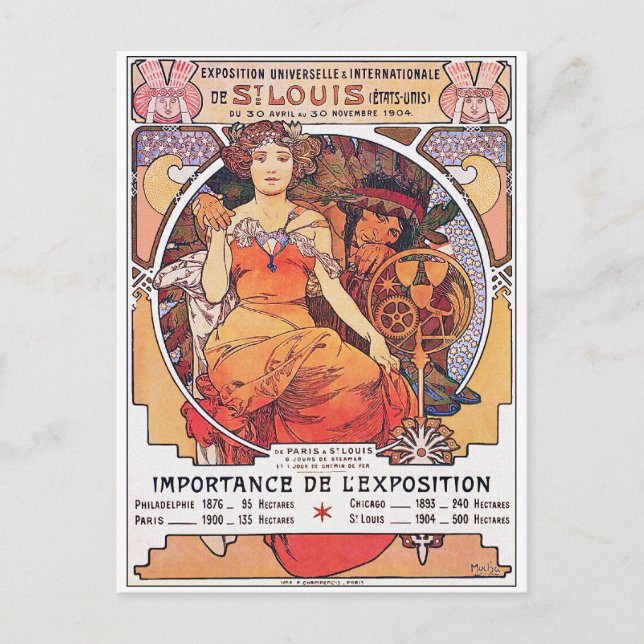 Cartão Postal Alphonse Mucha - Rua da Feira Mundial de 1904. Lou (Frente)