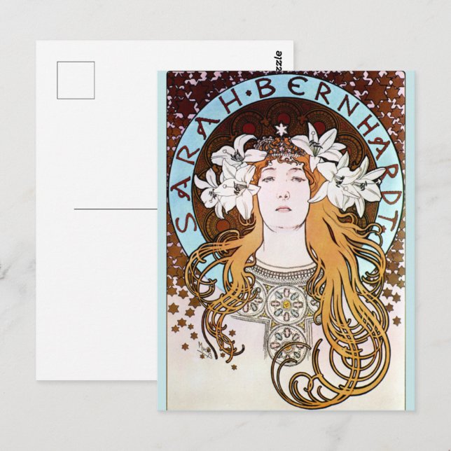 Cartão Postal Alphonse Mucha - Sarah Bernhardt (Frente/Verso)