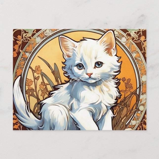 Cartão Postal Alphonse Mucha Style Cat (Frente)