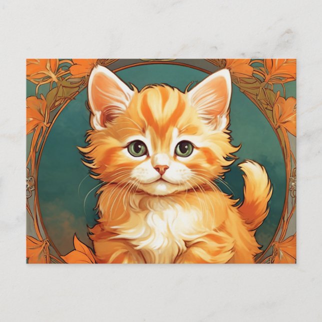 Cartão Postal Alphonse Mucha Style Orange Cat (Frente)
