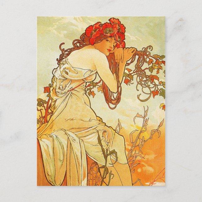 Cartão postal Alphonse Mucha Summer (Frente)