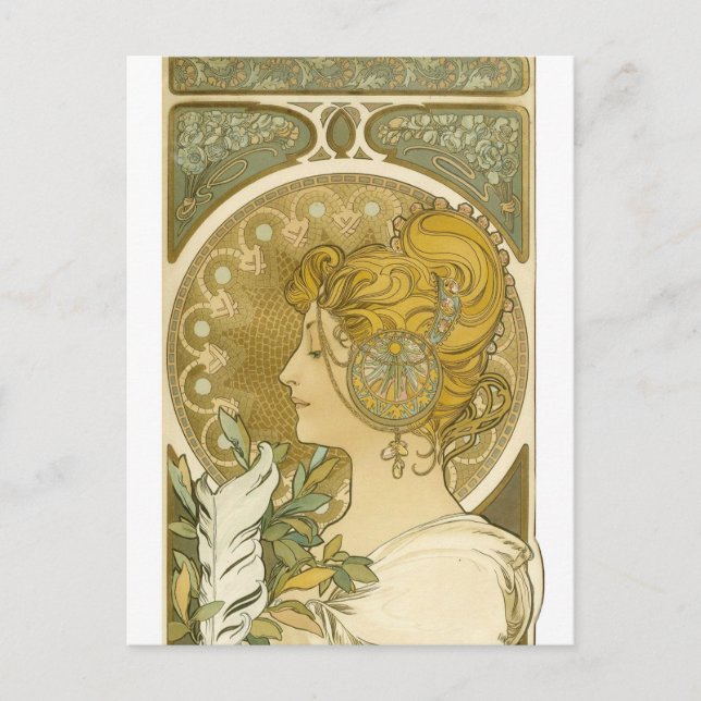 Cartão Postal Alphonse Mucha's La Plume (Frente)