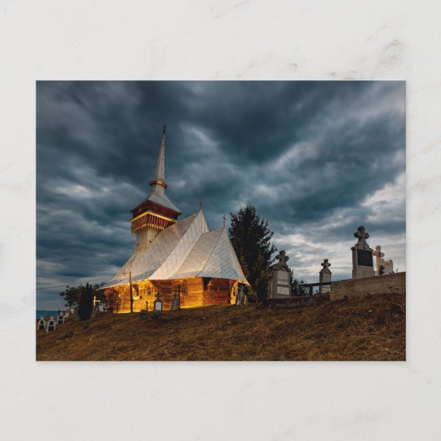 Cartão Postal Alte Holzkirche von Chiscau in Rumänien (Frente)