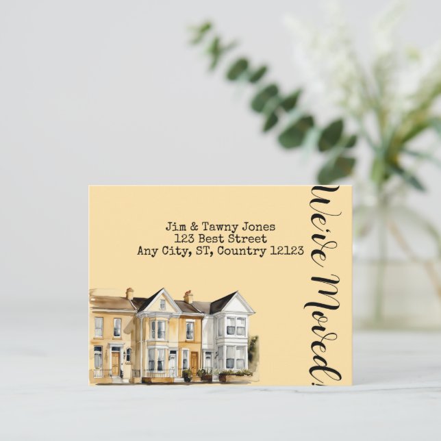 Cartão Postal Alteração de Endereço da Linha de Casas da Aquarel (Em pé/Frente)