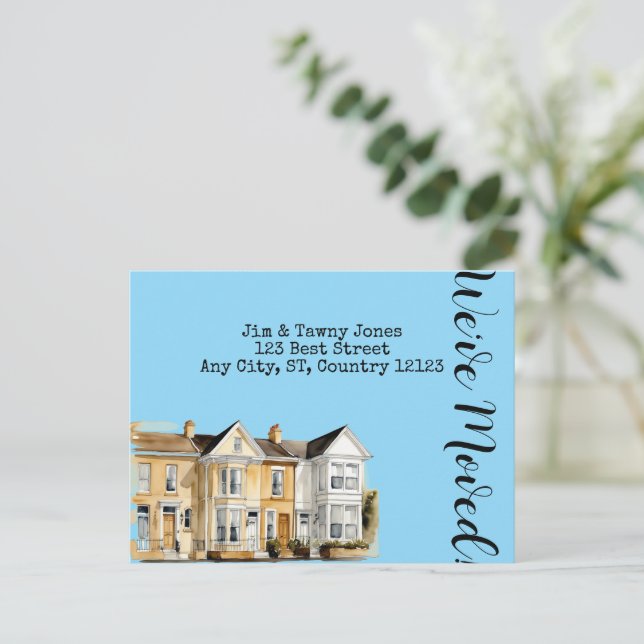 Cartão Postal Alteração de Endereço da Linha de Casas da Aquarel (Em pé/Frente)