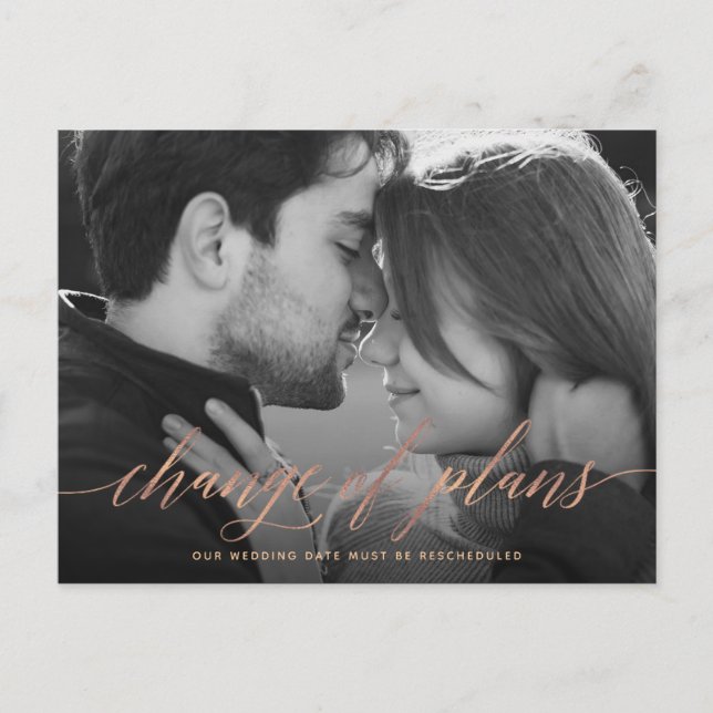 Cartão Postal Alteração dos planos | Adiamento de Casamento de F (Frente)