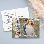 Cartão Postal Alterar a data adiada de casamento 4 Colagem de fo<br><div class="desc">Mande este cartão-postal de na moda quando você mudar de planos de casamento. O cartão postal apresenta 4 das suas fotografias favoritas e o seu texto personalizado na frente e no verso. Simples e divertido,  mas na moda e elegante - coordena-se lindamente com tantos estilos de casamento de hoje.</div>